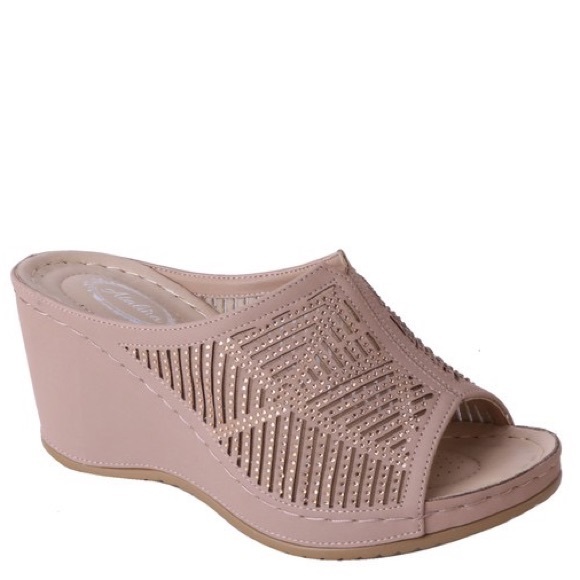 Italina Tan Comfort Embellished Platform Wedge Heeled Sandal
